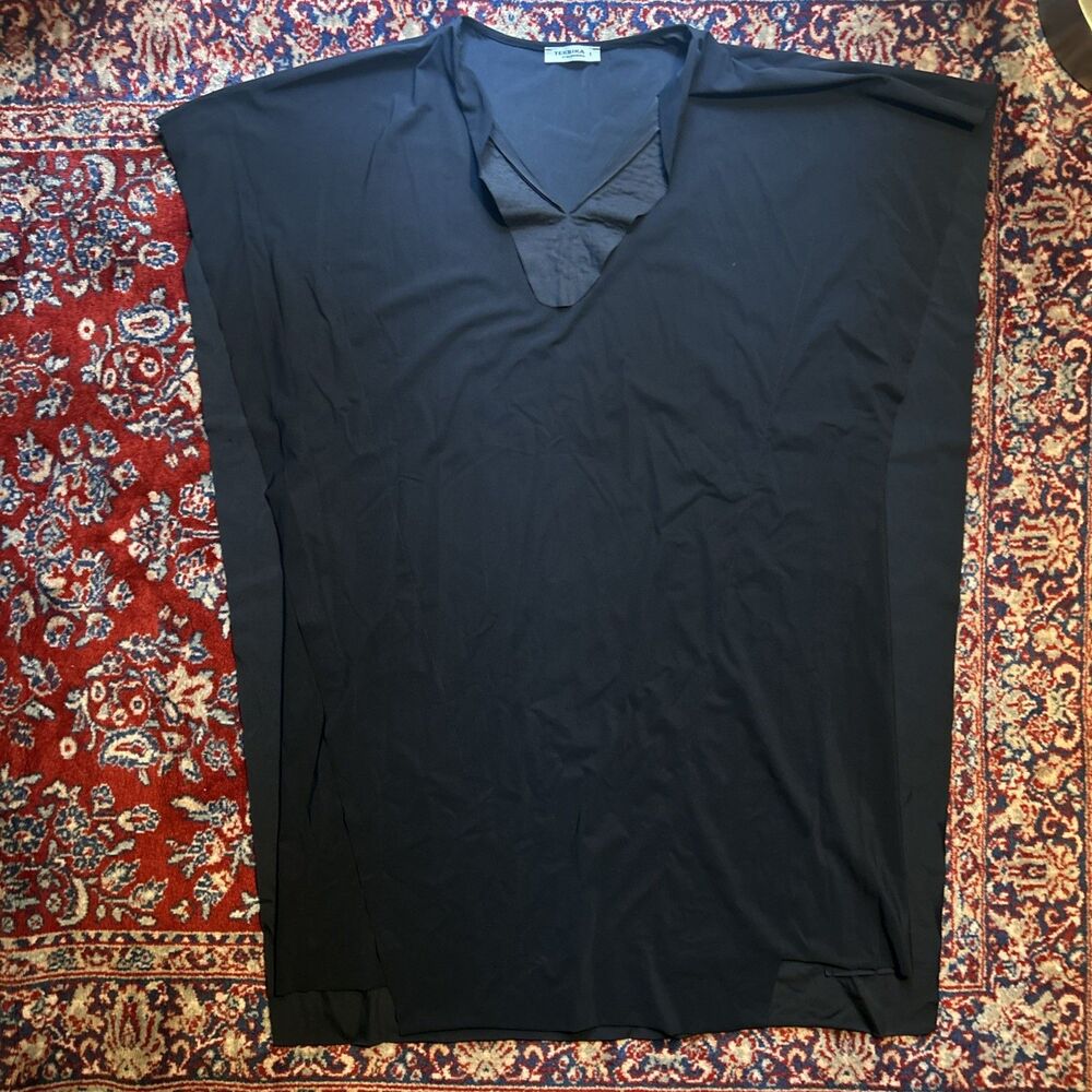 Tekbika By Alembika Dress Size Large Black Midi Layered Short Sleeve